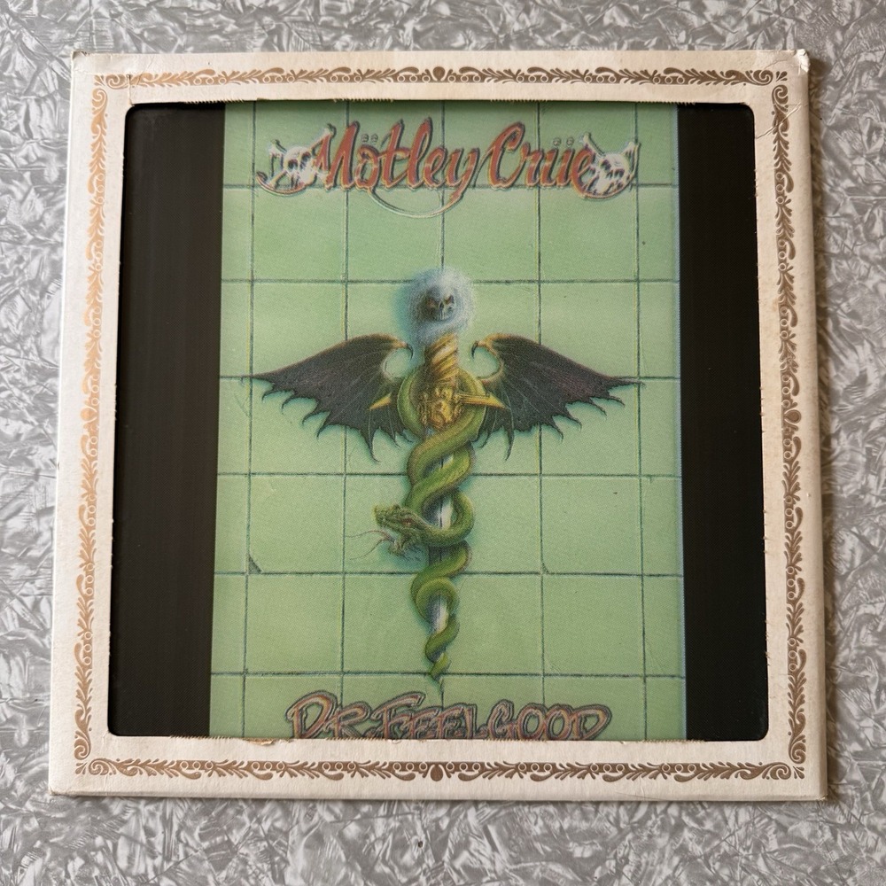 Vintage - MOTLEY CRUE DR FEELGOOD Carnival Fair Mirror Glass Large 12"x12" RARE